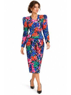 vintage 80s LILLI ANN SKIRT SUIT small floral pleated pencil 2 piece jacket
